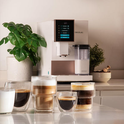 Cecotec Superautomatic Coffee Machine Cremmaet Compactccino White Rose, 19 Bar, Thermo block System, Freshly Ground Beans Plug&Play, 150g Coffee Bean Tank Grinder, 1.1L Water Tank, 400ml Milk Tank