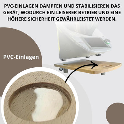 STAFECO Premium Wood Slide Board for Thermomix TM6 TM5 - Stable and stylish base with swiveling wheels, vibration damping, and worktop protection (natural wood)
