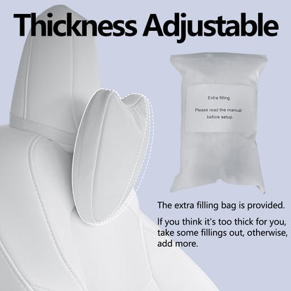 TESBEAUTY Upgraded Auto Headrest Pillow 2 Pack Genuine Nappa Leather Car Neck Pillow Tesla Model Y Model 3 Model X Model S Universal Fit Neck Support Pillow White