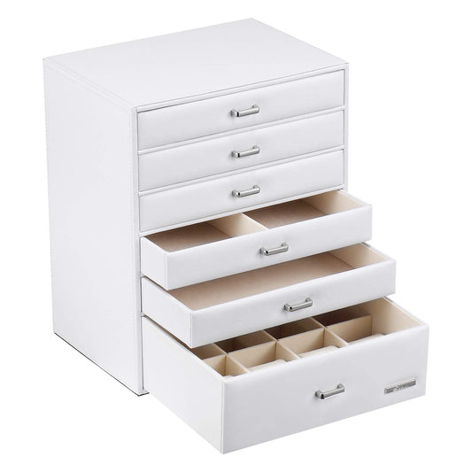 Yorbay jewelry box with 6 drawers in white, Seelux series jewelry box for necklaces, watches, rings, bracelets, earrings (Reusable)
