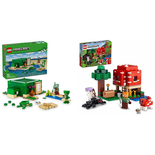 LEGO Minecraft The Turtle Beach House, Toy House with Accessories & Minecraft The Mushroom House, Toy for Ages 8 and Up