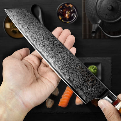 FANTECK 24cm Kiritsuke Damascus Knife Chef Knife Sharp Professional Chefmade Meat Fruit Gyuto Utility Knife 67 Layers VG-10 Damascus Steel Kitchen Knife [Gift Box] with Ergonomic Pakkawood Handle
