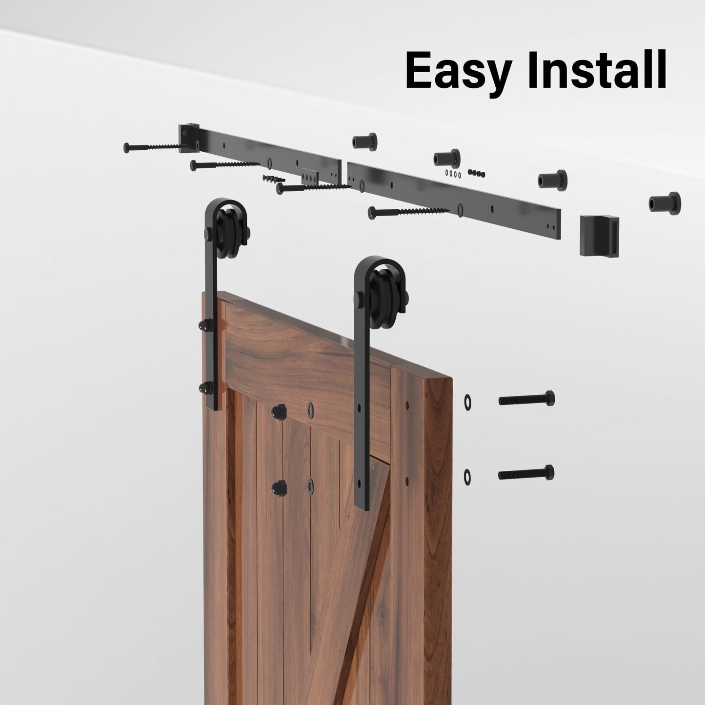 WINSOON Sliding Door Hardware Kit, 183CM Sliding Door System Track for Single Wooden Door for Interior Doors and Wall Cabinets Smooth and Quiet J-Shape, Door not included