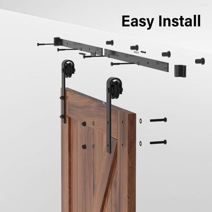 WINSOON Sliding Door Hardware Kit, 183CM Sliding Door System Track for Single Wooden Door for Interior Doors and Wall Cabinets Smooth and Quiet J-Shape, Door not included