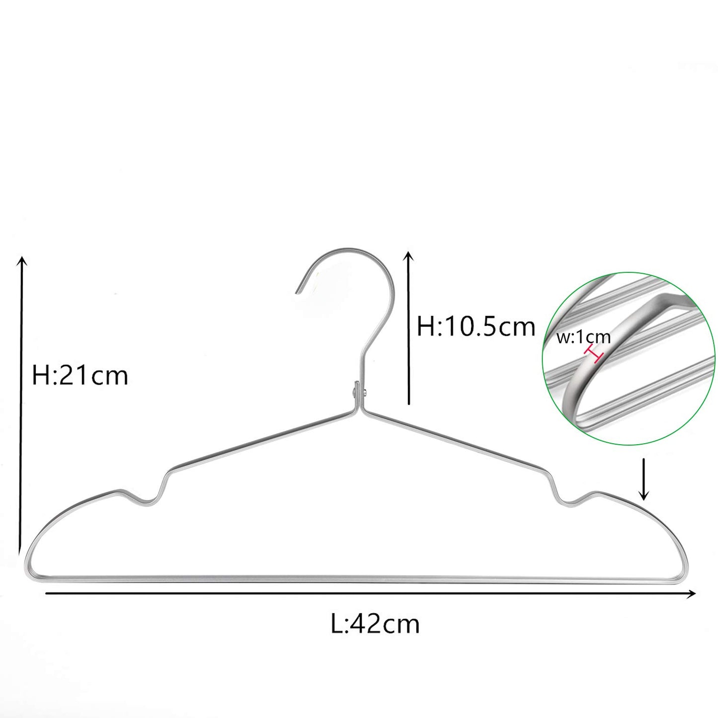 Amber Home 20 Pack 42cm Lightweight Aluminum Iron Hangers, Matte Silver Metal Hangers with Non-Slip Groove for Suit T-Shirt Shirt Jacket Dress Pants, Sturdy and Lightweight.