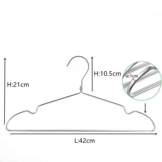 Amber Home 20 Pack 42cm Lightweight Aluminum Iron Hangers, Matte Silver Metal Hangers with Non-Slip Groove for Suit T-Shirt Shirt Jacket Dress Pants, Sturdy and Lightweight.