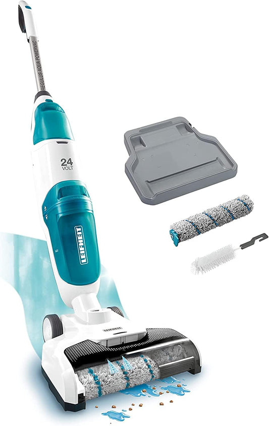 Leifheit Cordless Floor Cleaner Regulus Aqua PowerVac, vacuums and mops, Lightweight wet vacuum with powerful 24V, cordless wet vacuum with 22 min battery life, vacuum cleaner with upright storage feature.