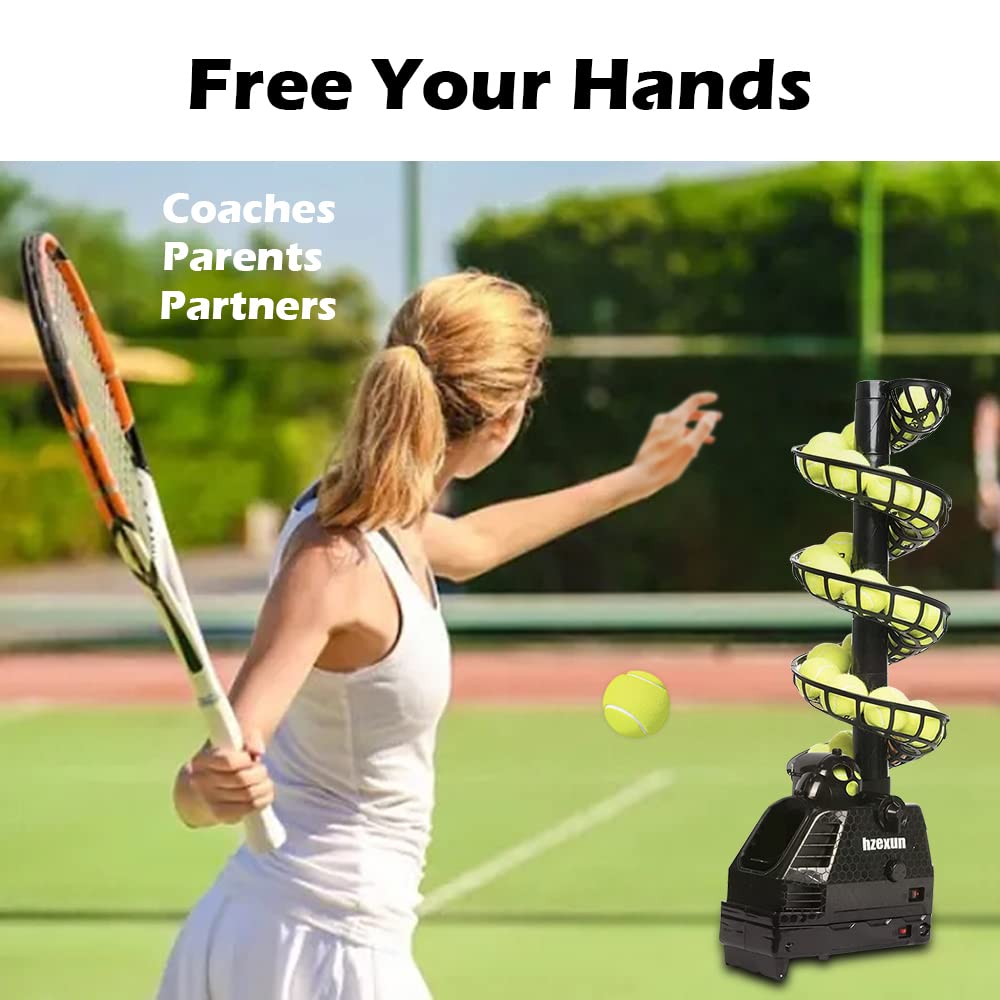 hzexun Tennis Ball Machine Tennis Ball Throwing Machine Lightweight Tennis Toss Machine Plug/Batteries 30 Balls with Oscillation for Adults Kids