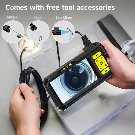 ILIHOME endoscope camera with light, industrial endoscope inspection camera 4.3 IPS screen waterproof snake camera pipe camera channel endoscope camera with 8 LED lights-5M