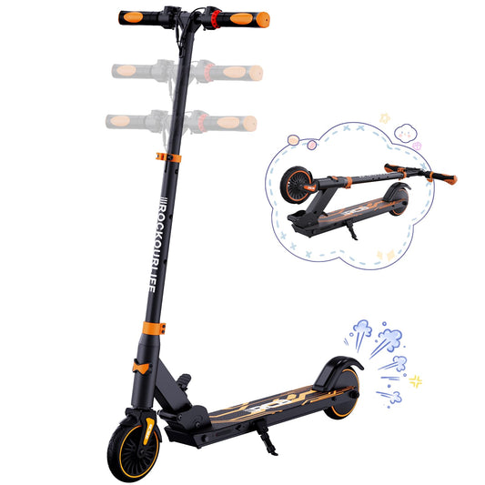 RCB R15 E-Scooter for kids (8-12-16 years) - up to 20 km/h, Max. range 16 km, Foldable electric scooter for kids, Gift for children and teens (Black-Orange)