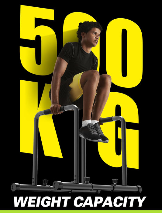 Yoleo Adjustable Dip Bars - 500kg Dip Station, portable, functional, fitness bar with safety lock, sturdy Dip Stand, body press, parallette exercise bar for calisthenics.