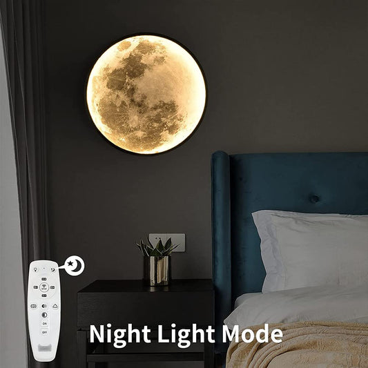 Modern LED wall light indoor dimmable moon wall lamp with plug round moon design decorative lamp wall bedside lamp with cable 3000K-6000K remote control ceiling light bedroom wall lighting Ø50CM