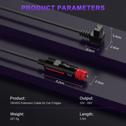 12V car extension cable 3.5M for Dometic, Alpicool, Waeco CF, ARB, Setpower, ICECO coolers. Cigarette lighter plug 12 Volt car fridge power cable DC 12V replacement cable for coolers.