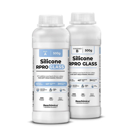 Liquid silicone rubber 1:1 R PRO GLASS, soft molding silicone, non-toxic and safe duplicating silicone for making silicone molds. Ideal for DIY resin molds, silicone molds. (1 kg)