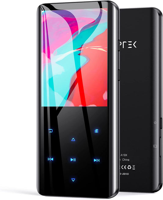 AGPTEK 32GB MP3 Player Bluetooth 5.0 with 2.4 Inch TFT Color Screen, HiFi Music with Speaker, Touch Buttons, FM Radio, E-Book, Recording, Sleep Timer, Support up to 128GB, Black