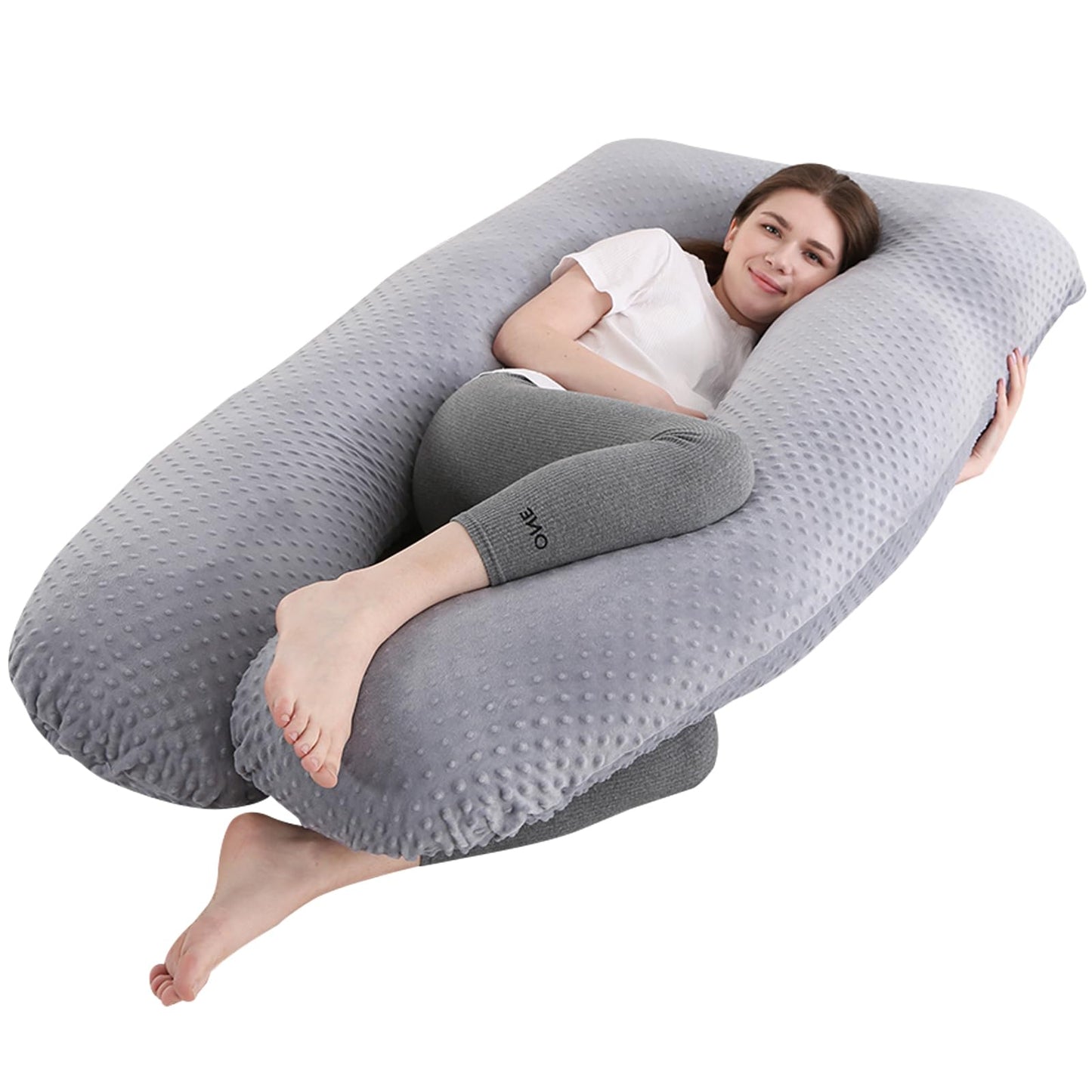 SHANNA Pregnancy Pillow U-Shape Side Sleeper Pillow Nursing Pillow Feeding Pillow with Minky Dot Cover, Large Support Pillow, Comfort Pillow for Adults, Body Pillow for Sleeping and Motherhood.