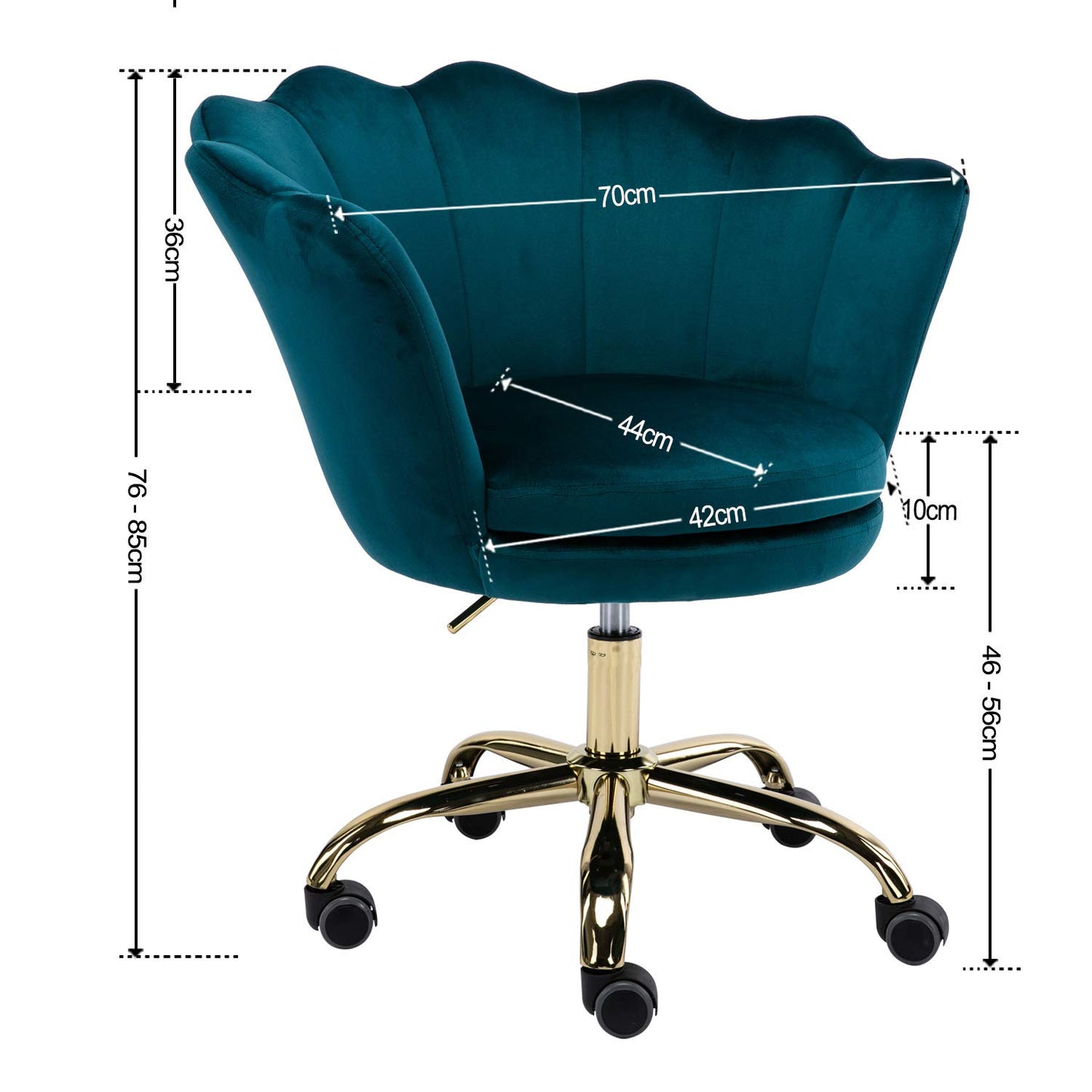 Wahson velvet office chair with wheels, height adjustable swivel computer chair. Ideal for bedroom/vanity. Blue-green color.