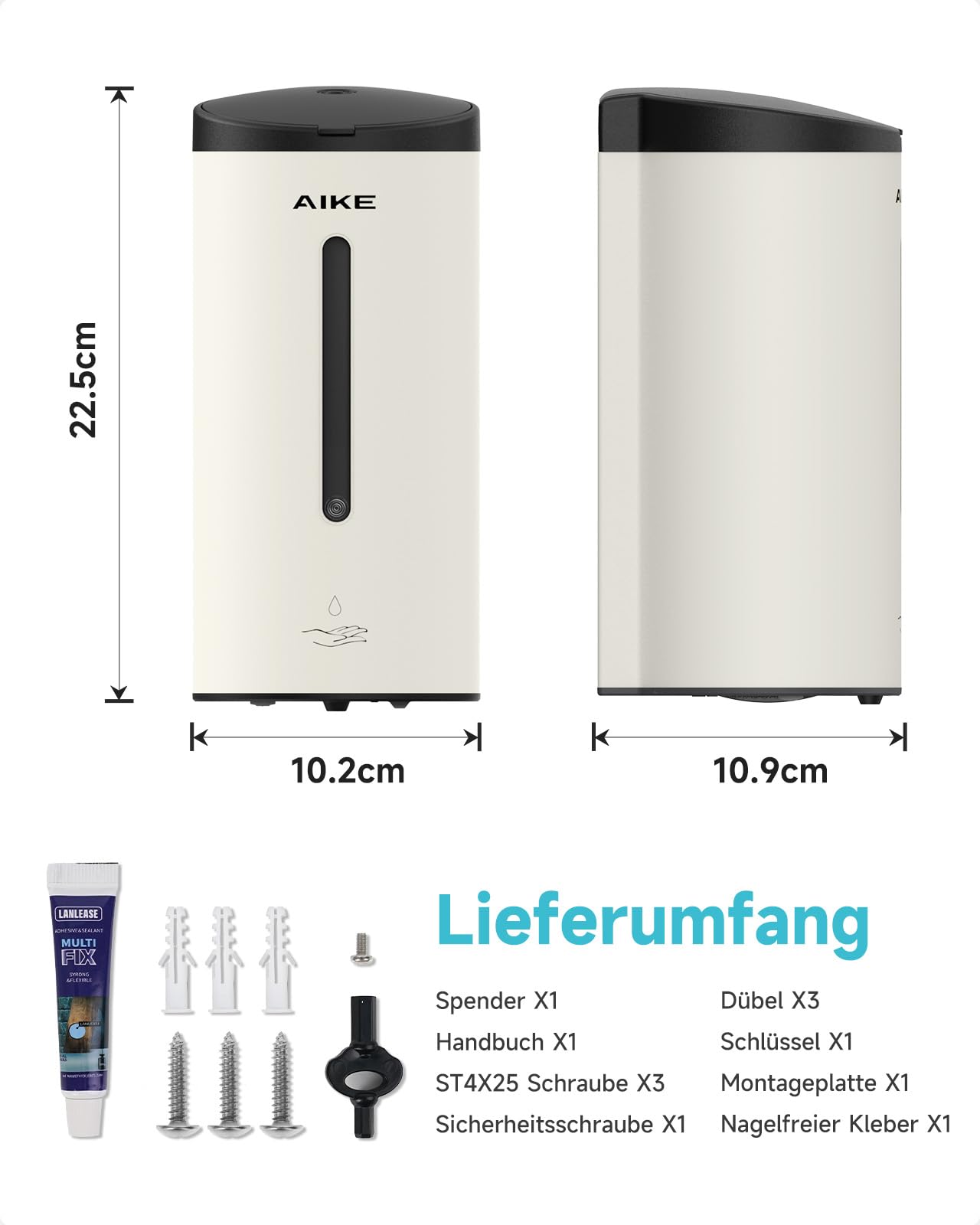 AIKE AK1205E Automatic Soap Dispenser Wall Mount, Commercial Large Capacity Stainless Steel Liquid Dispenser for Dining Room and Bathroom.