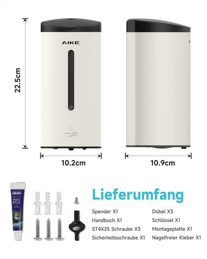 AIKE AK1205E Automatic Soap Dispenser Wall Mount, Commercial Large Capacity Stainless Steel Liquid Dispenser for Dining Room and Bathroom.