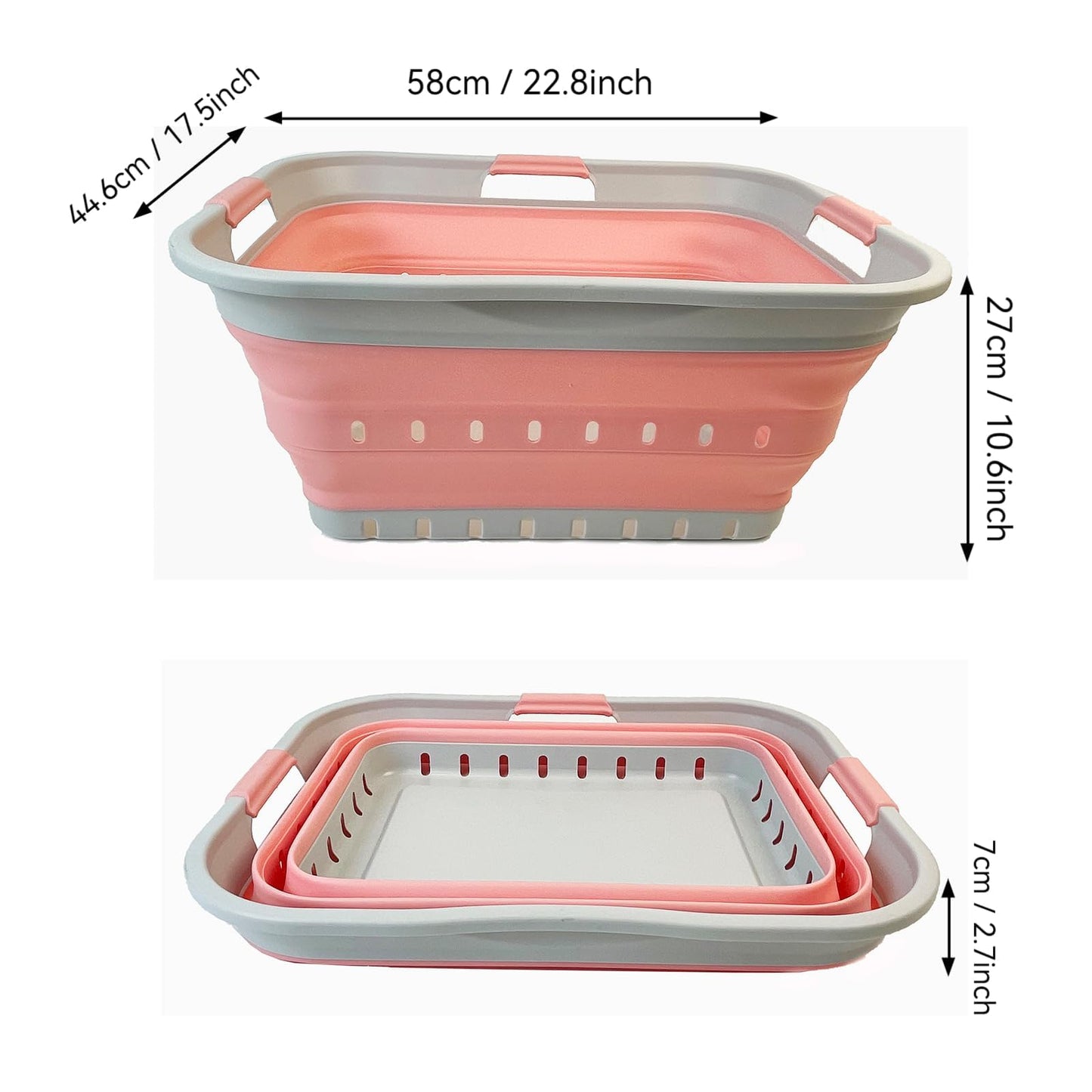 SAMMART 42L Plastic Foldable Laundry Basket - Foldable Pop-Up Storage Container/Organizer - Portable laundry hamper - space-saving (1, Gray/Quartz Pink)