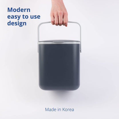 BLUE GINKGO Kitchen Compost Bin with Lid, Handles | Dishwasher Safe | Made in Korea (5 Liter) - Gray