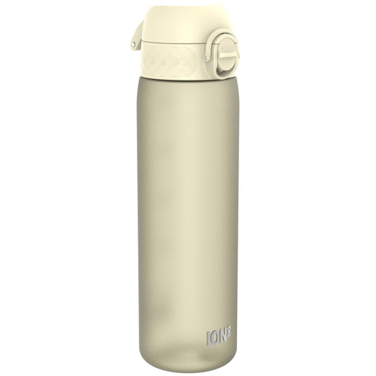 ion8 water bottle, 500ml, leak-proof, one-handed opening, secure locking, dishwasher safe, BPA-free, carrying handle, flip lid, easy to clean, climate-neutral, creamy white.