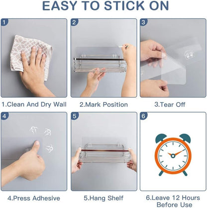 Avoalre Stainless Steel Shower Caddy without Drilling, Shower Basket with Strong Adhesive, 2 Pack Easy Shower Shelf with 1 Removable Suction Cup Hook.