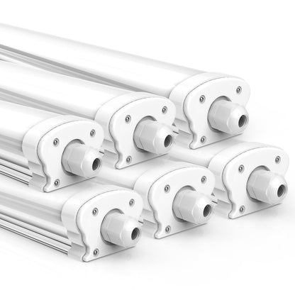 JESLED - 6 pack LED damp proof luminaire 120cm IP65-30W 5200 Lumen - 4000K neutral white - Linkable - Basement light, wet room light - Damp proof batten light