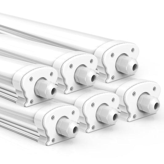 JESLED - 6 pack LED damp proof luminaire 120cm IP65-30W 5200 Lumen - 4000K neutral white - Linkable - Basement light, wet room light - Damp proof batten light