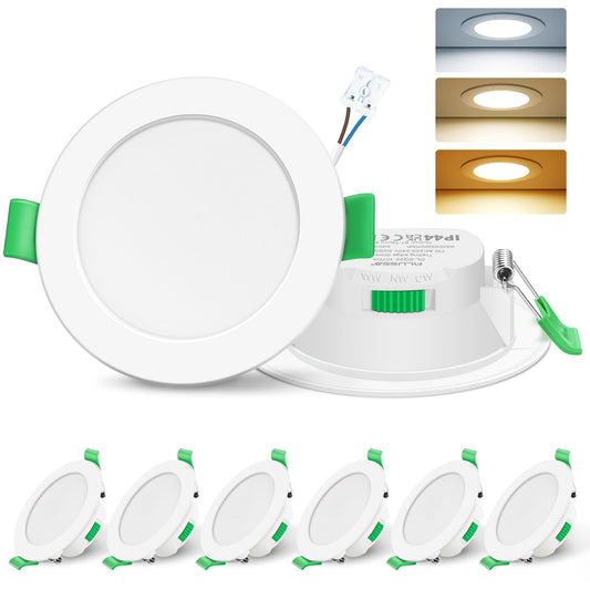 ALUSSO LIGHTING LED recessed spotlights 230V 7W Dimmable 68mm, IP44 recessed lights for bathroom kitchen, 3000K/4000K/6500K recessed spots, Round White 6er Set