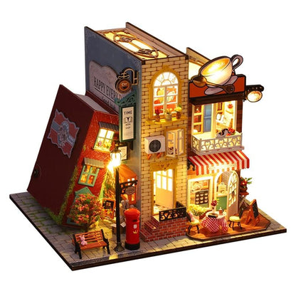 CRIOLPO Book Nook Kit - DIY dollhouse wooden miniature house kit, book corner miniature kit for adults, teens; 3D wooden puzzle bookshelf insert kits with sensor LED light - outside the book.