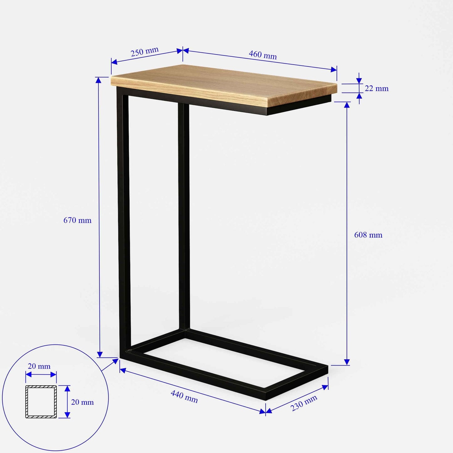 BestLoft.de Small Side Table Sofa Black White Wood Laptop Table C Shape Coffee Table Side Table Tray Table Oak Bedside Table High Laptop Table for Sofa Small Living Room Table