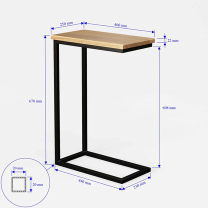 BestLoft.de Small Side Table Sofa Black White Wood Laptop Table C Shape Coffee Table Side Table Tray Table Oak Bedside Table High Laptop Table for Sofa Small Living Room Table