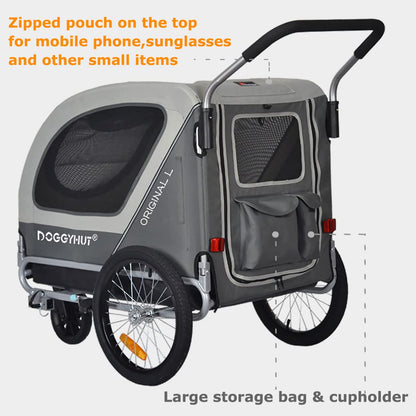 Doggyhut Original Large Bike Trailer & Dog Stroller 2 in 1 for dogs up to 35kg. Dog trailer jogger with locking brake Tiggo 80405