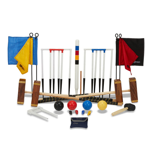 Mega Pro Championship Croquet Set - English Manufacturer - Complete and Ultra Luxury - Hardwood Mallets - Metal Gates - Flags - Plastic Balls