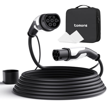 Tomons Type 2 charging cable, 22KW 5M 32A 3-phase, electric vehicle Type 2 for EV/PHEV, Type 2 to Type 2 EV with carrying bag and microfiber cloth for Model S/3/X/Y, ID.3, ID.4.