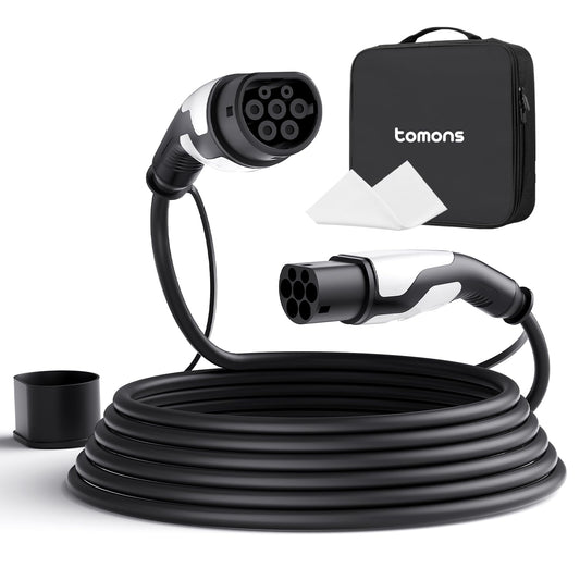 Tomons Type 2 charging cable, 22KW 5M 32A 3-phase, electric vehicle Type 2 for EV/PHEV, Type 2 to Type 2 EV with carrying bag and microfiber cloth for Model S/3/X/Y, ID.3, ID.4.