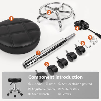 KKTONER Rolling Stool Work Stool Bar Stool height adjustable 49-64cm swivel in faux leather Black