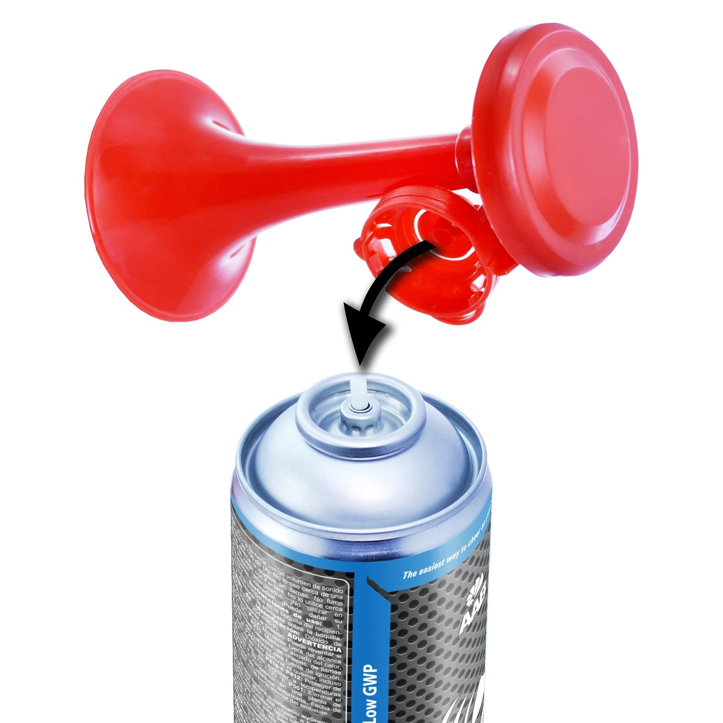 AAB Signal Horn - Loud air pressure horn 106 dB(A), football fan item with non-flammable gas, up to 320 short beeps, fanfare, crowd horn, stadium signal horn, air pressure horn, air horn.