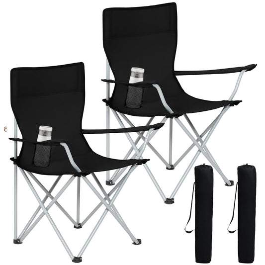 AMHANCIBLE Folding Camping Chair 2 Pack, Foldable Fishing Chair with Drink Holder, Portable Camping Chair with Armrests and Carry Bag, Lightweight Camping Chairs Set of 2, Up to 120kg Capacity, Black OCC01BK
