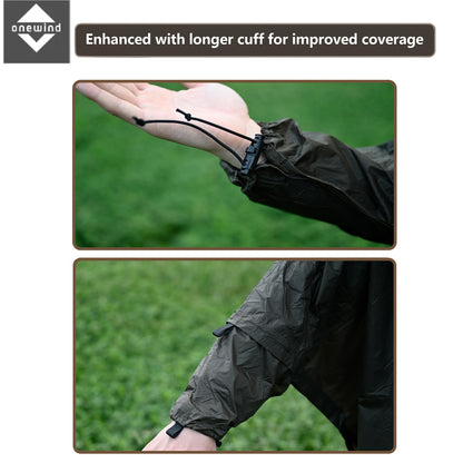 Onewind rain poncho for men and women, lightweight waterproof raincoat with hood and adjustable straps for camping, hiking, trekking, OD green.