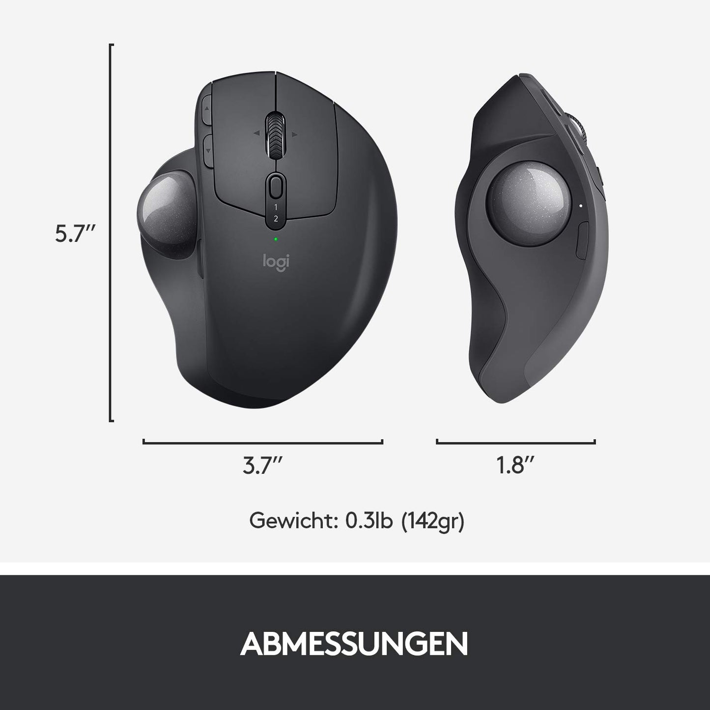 Logitech MX Ergo Wireless Ergonomic Trackball Mouse, 2.4GHz connection via Unifying USB receiver, 4-month battery life, adjustable angle, multi-device, PC/Mac/iPadOS - Graphite