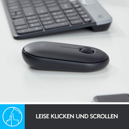 Logitech M350 Pebble Wireless Mouse, Bluetooth and 2.4 GHz connection via Nano USB receiver, 18-month battery life, 3 buttons, silent clicking and scrolling, for PC/Mac/iPadOS - Graphite
