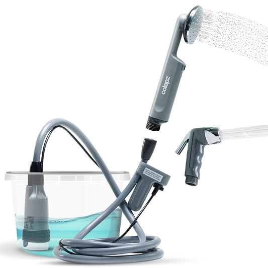 Colapz portable camping shower with battery & pump - rechargeable outdoor shower for camping, caravans, motorhomes, vans, cars & pets - USB charge & carry bag