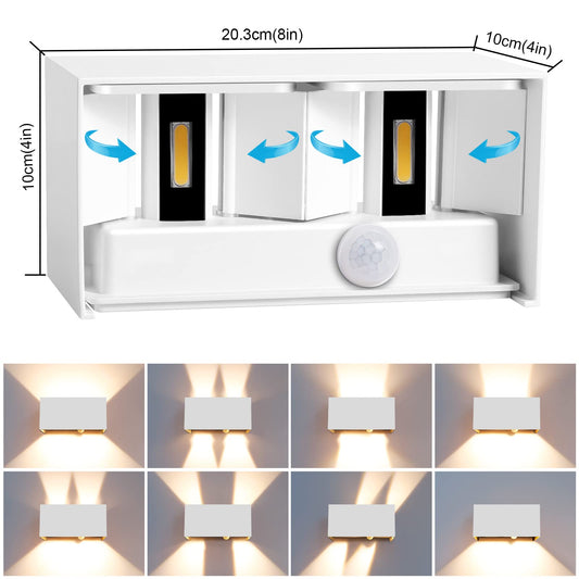 Kingwen 20W LED wall lights with motion sensor White indoor wall lamp 3000K outdoor lamp with motion sensor Warm white LED wall light indoor rectangular adjustable beam angle outdoor wall lamp IP65