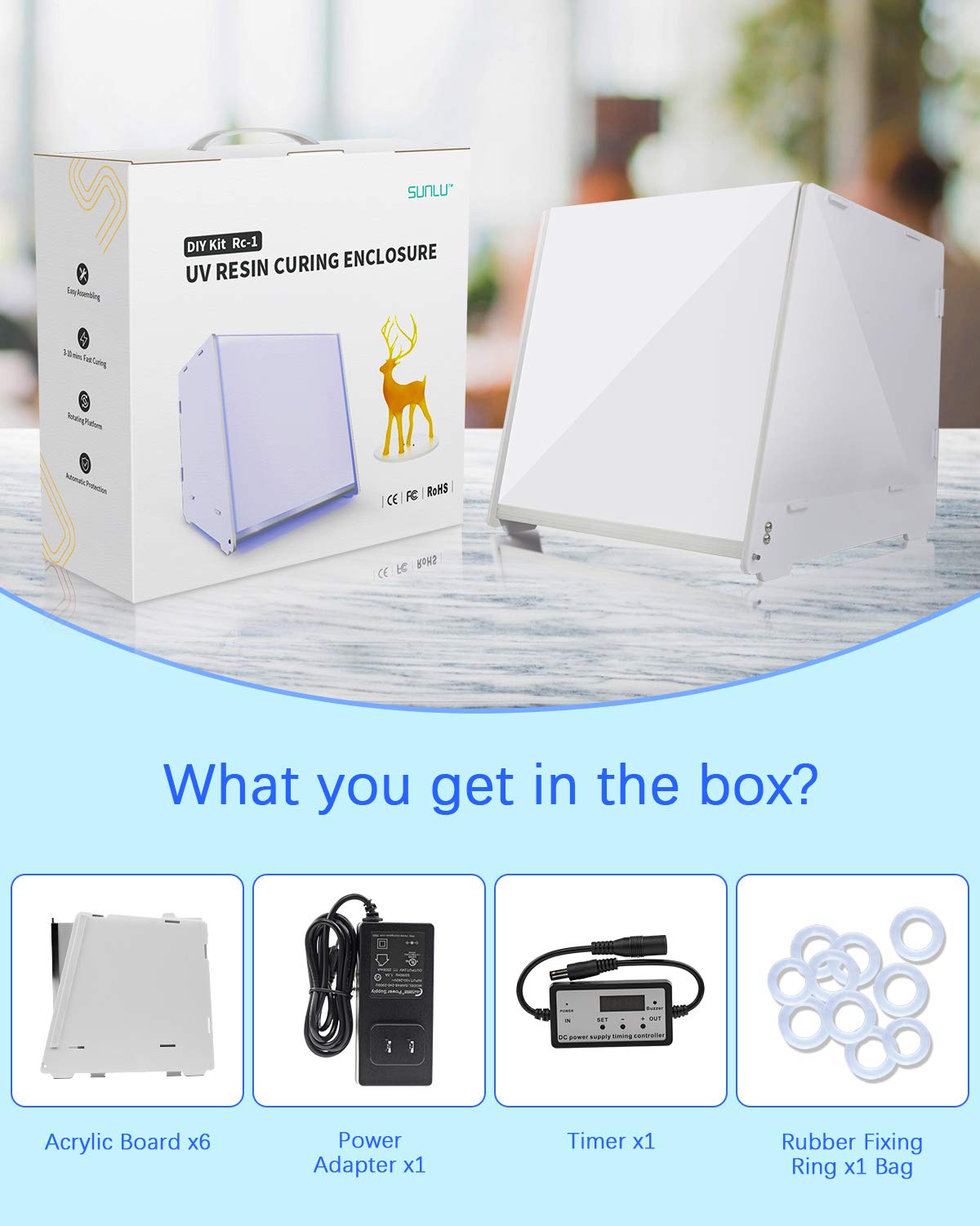 SUNLU Resin UV Curing Box, Rotating 405nm UV Light Curing Machine for 3D Resin Printer Printing Models Curing, Large Size, Curing Time Adjustable