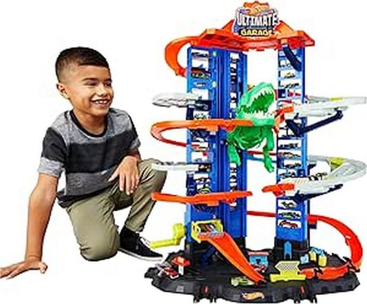 Hot Wheels Exclusive Combo Deal: GJL14 City Robot Rex Megacity Parking Garage with Toy Dinosaur including 2 toy cars + Hot Wheels 54886 1:64 Die-Cast Car Gift Set, 10 Pack