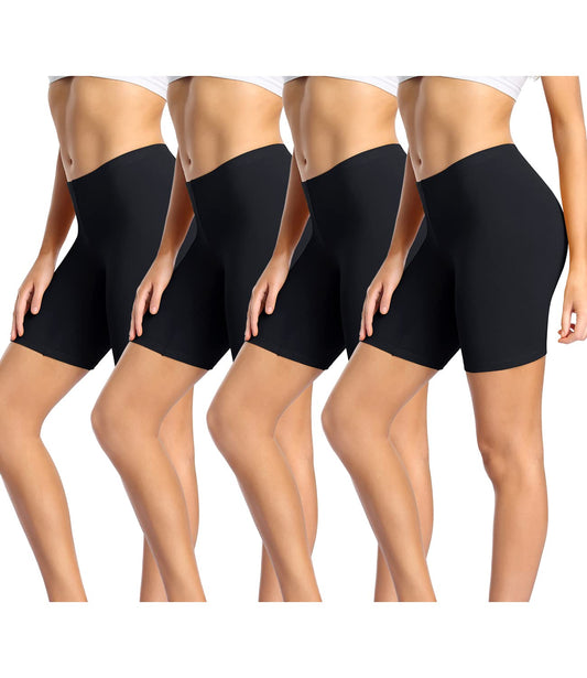 wirarpa Women's Cotton Biker Shorts Boxers Under Dress Skirt with Leg Anti Chafing Short Leggings 4 Pack Black Size S