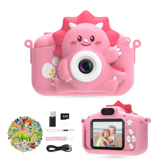 Children's camera, HiMont digital camera for kids with 32GB TF card & 2.0" screen, 1080P kids camera & selfie video camera, gifts for birthday Christmas, toy for 3-12 girls boys (pink)