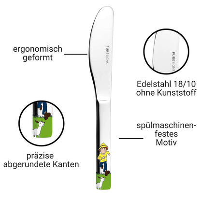 Puresigns ONE Heidi children's dinnerware porcelain kids cutlery stainless steel polished silver 7-piece